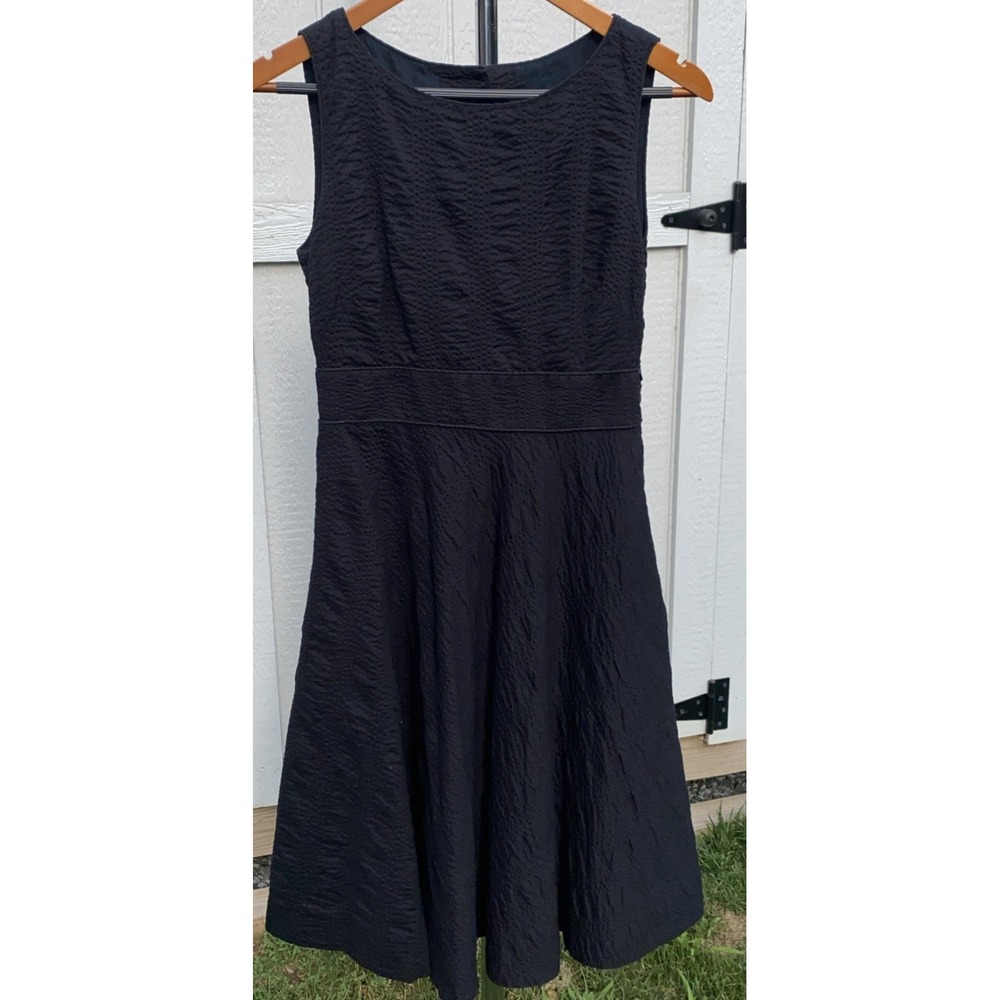 J Crew High Neck 100%‎ Cotton Midi Dress Black  w/Pockets Size 6 Bohemian Formal